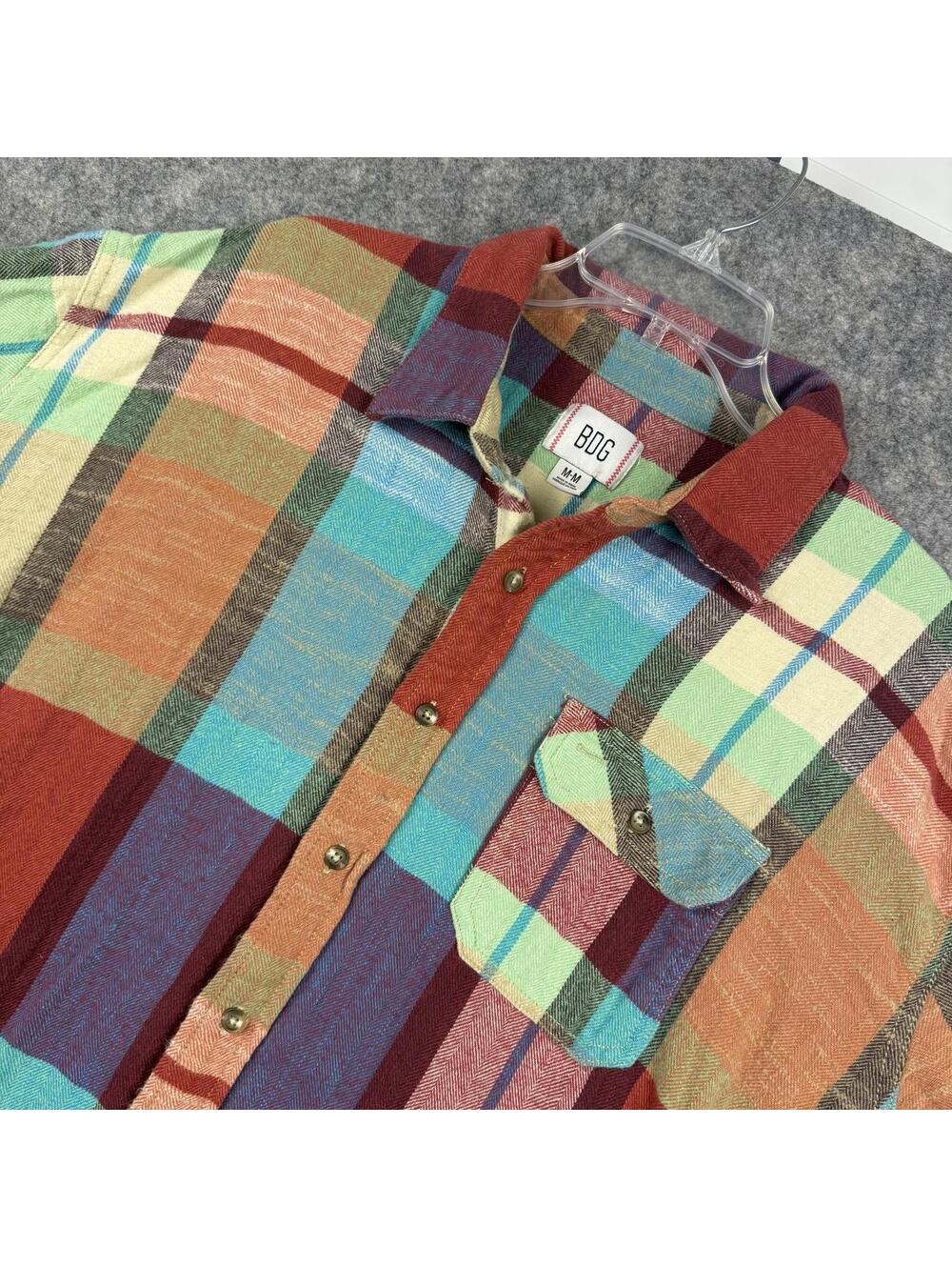 BDG Urban Outfitters Dani Oversized Flannel Shirt Jacket Teal Rust Plaid Medium